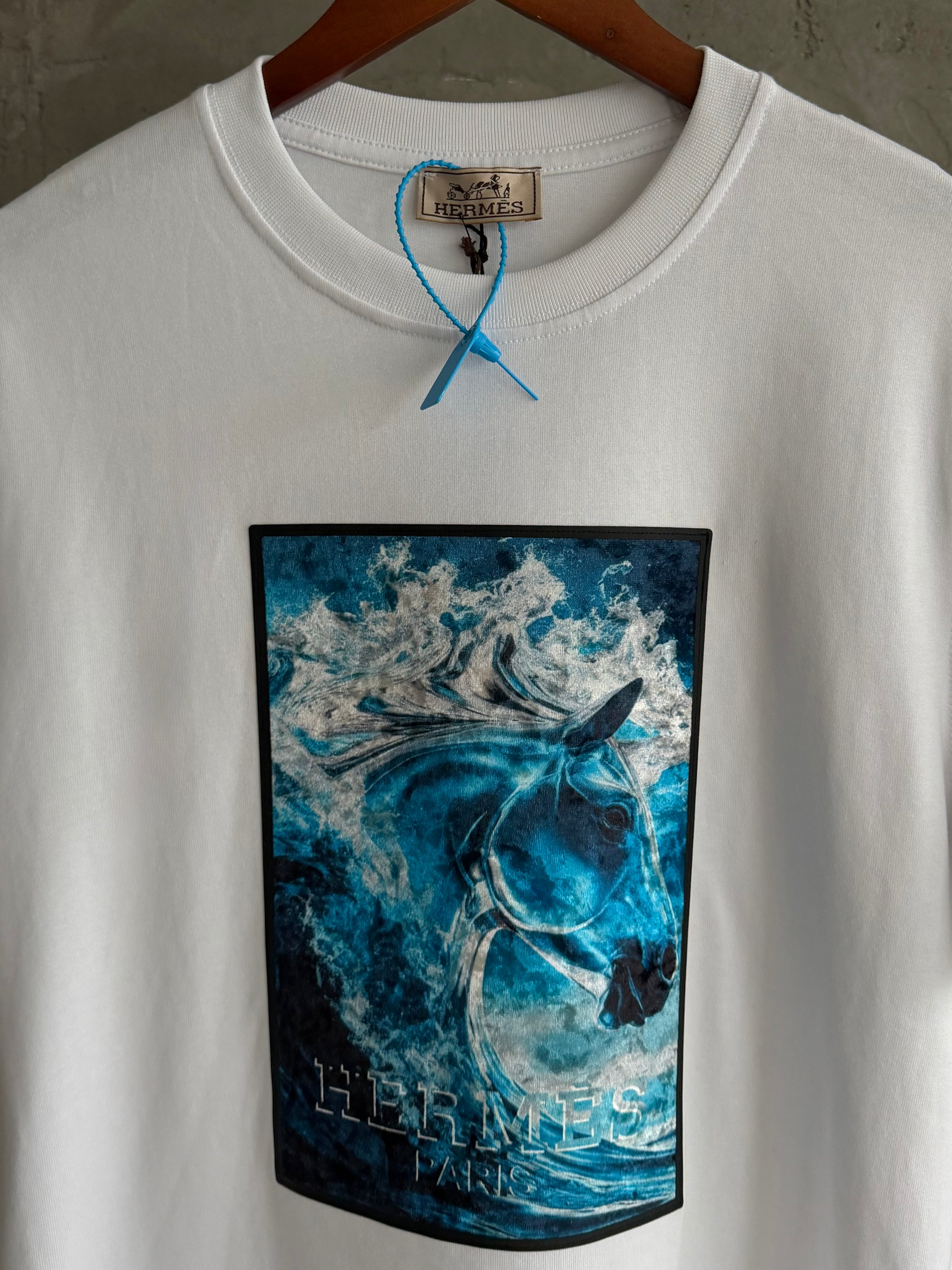 H05 Hermes aqua stallion beyaz tshirt