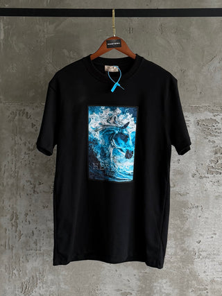 H05 Hermes aqua stallion siyah tshirt
