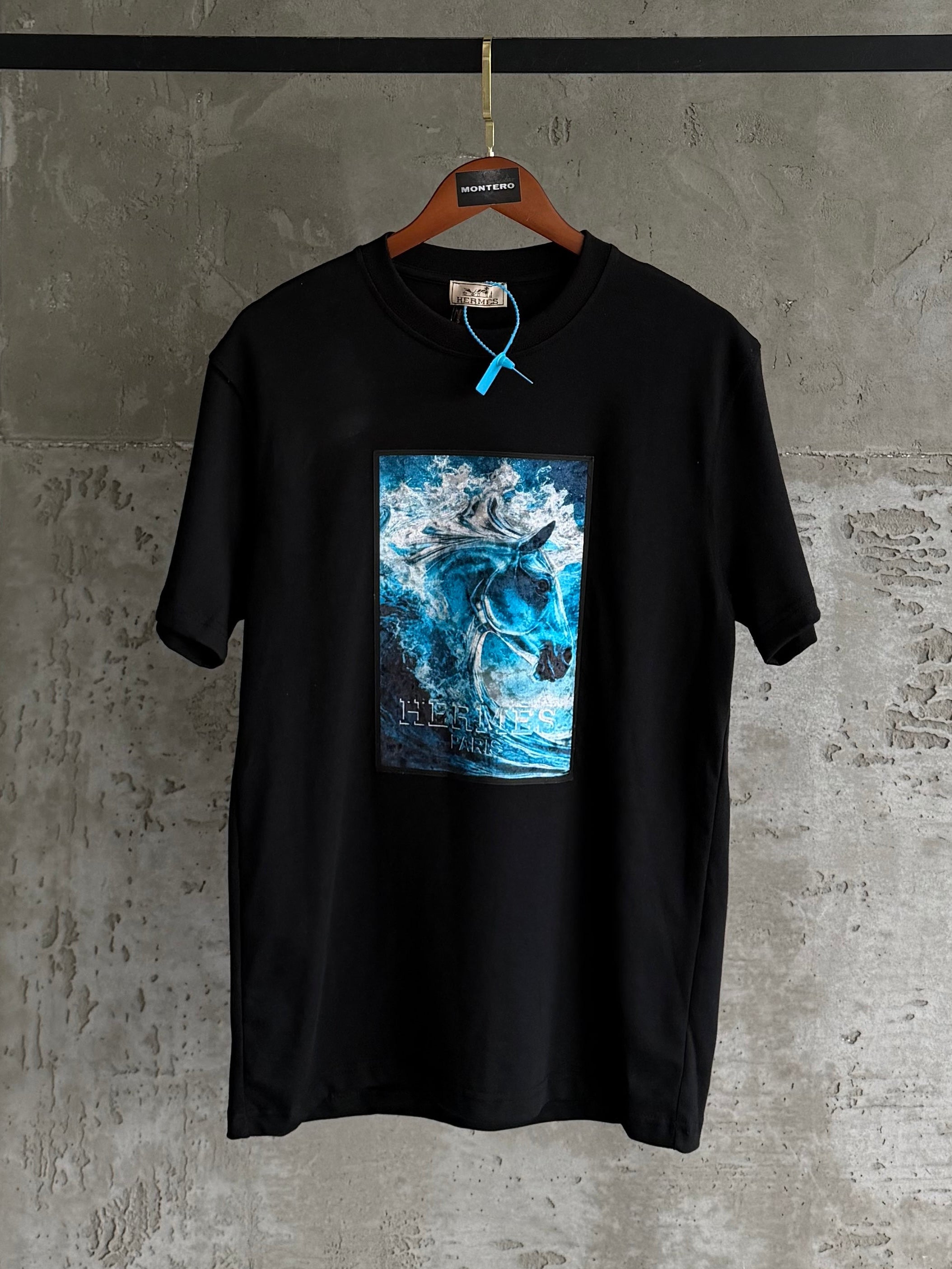 H05 Hermes aqua stallion siyah tshirt
