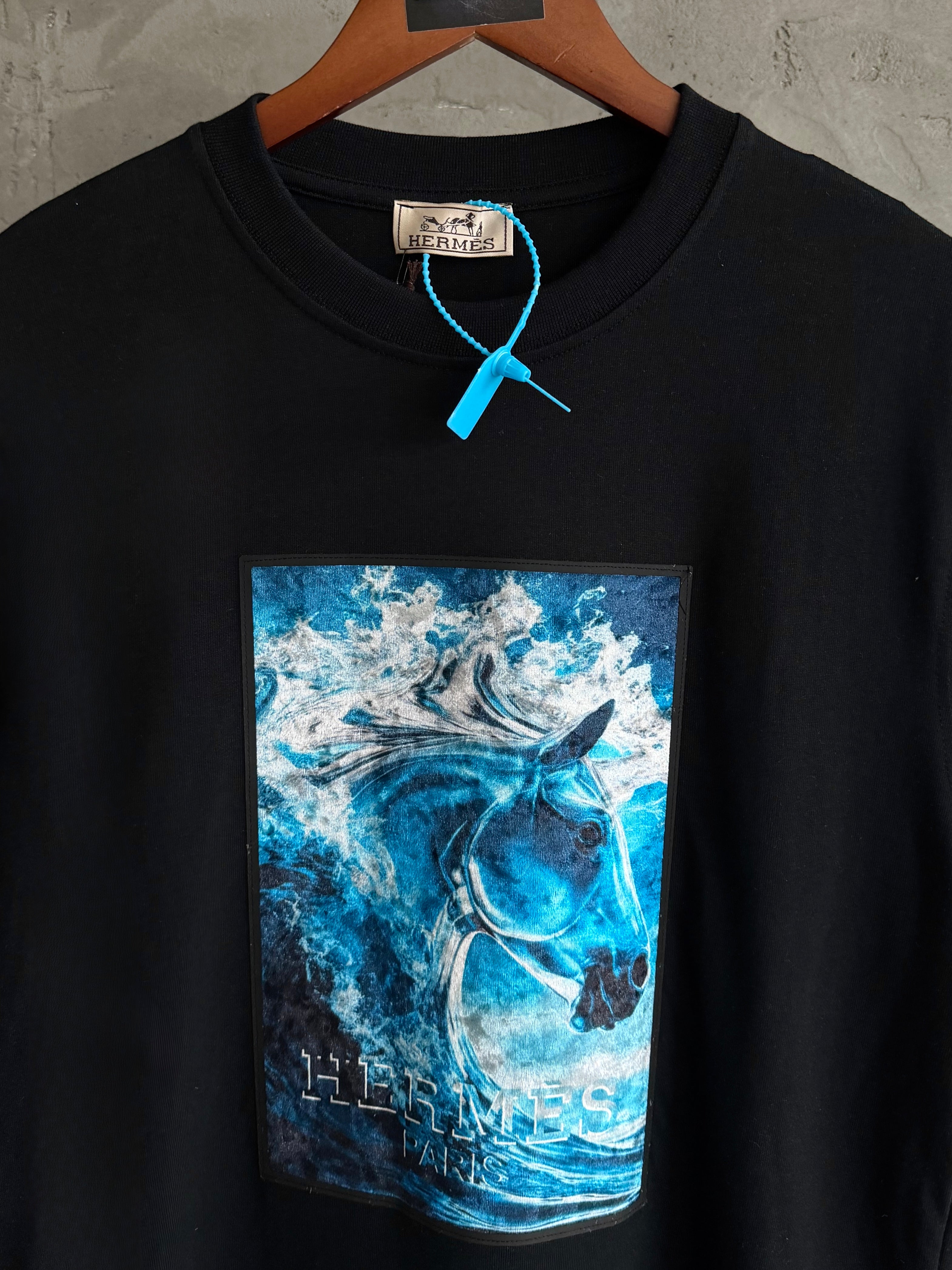 H05 Hermes aqua stallion siyah tshirt