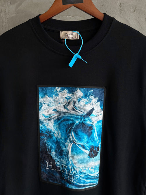 H05 Hermes aqua stallion siyah tshirt